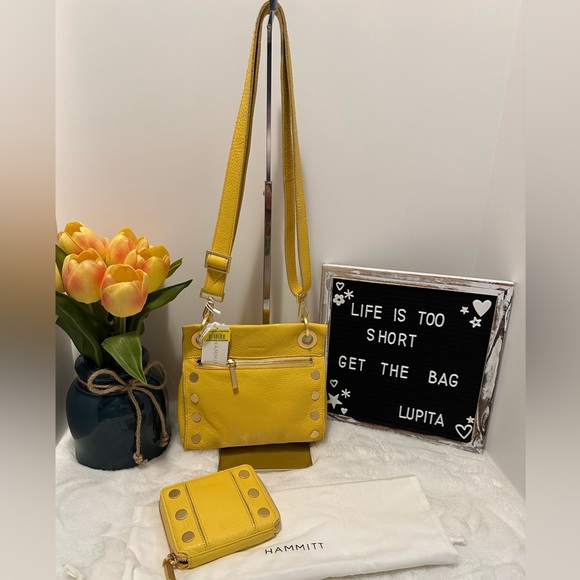 Hammitt Tony Gold Tone Grommet Studded Leather Crossbody Bag and wallet set - Picture 1 of 15